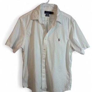 Polo Ralph Lauren White Classic Fit Untucked Cotton Shirt, Size Large
